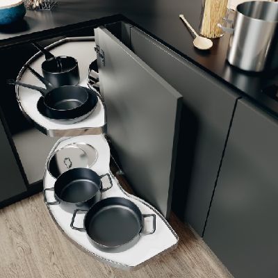 HAFELE VAUTH-SAGEL LAVA GREY with WIRE SHELVES CORNERSTONE SWING CORNER PULL OUT SHELVING UNIT for 1000mm BASE/500mm DOOR - UNHANDED, 542.05.872